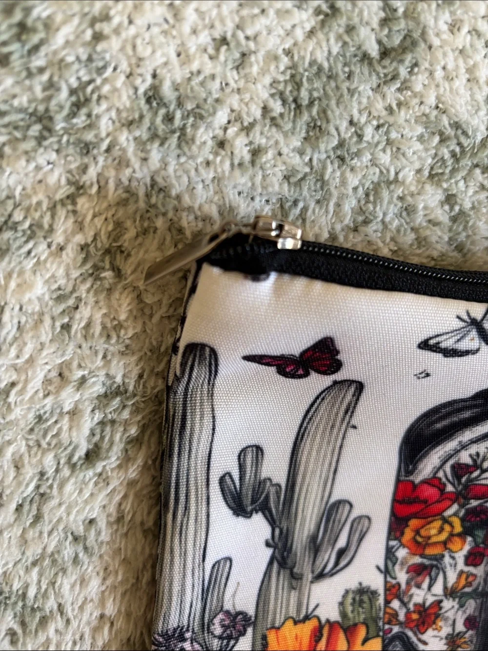 Western Santa Fe Floral Cactus Cowboy Boot Cosmetic Travel Bag Zipper Pouch NWT